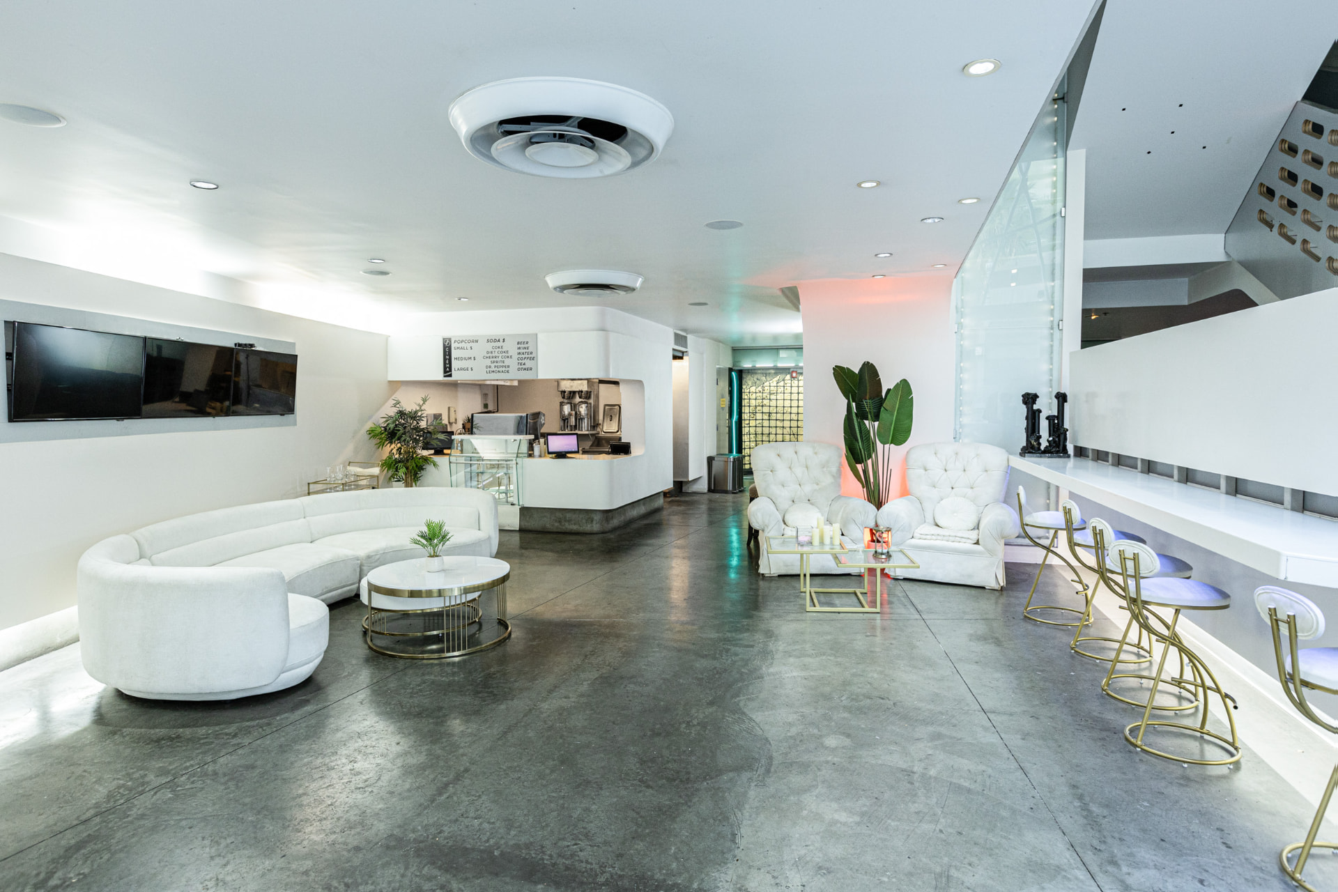 The lobby lounge and concessions counter